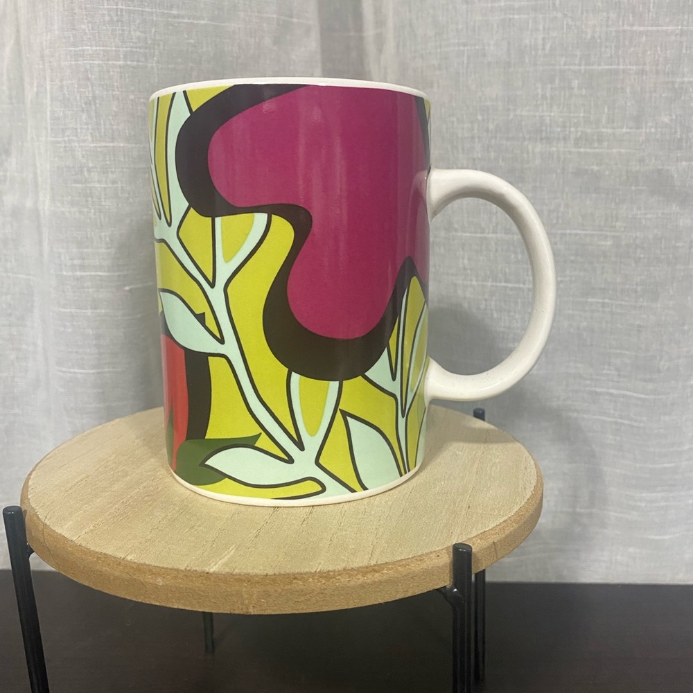 Rare 2004 Y2K Starbucks Ceramic Mug Floral Print Leaves Art Design Coffee Tea